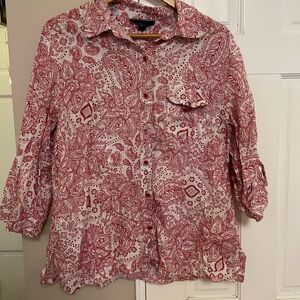 Karen Scott Red and White Paisley Blouse